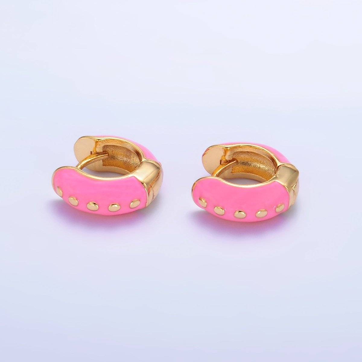 14K Gold Filled Hot Pink, Baby Pink, Black, White, Green Enamel Dotted Cartilage Huggie Earrings | T108 - T111 T188 - DLUXCA