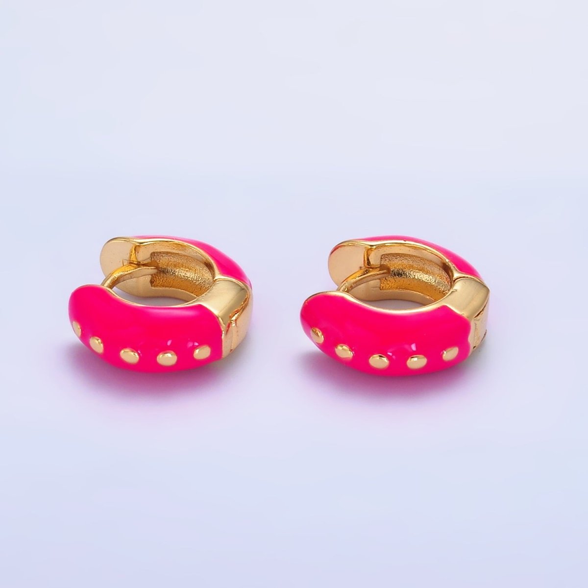 14K Gold Filled Hot Pink, Baby Pink, Black, White, Green Enamel Dotted Cartilage Huggie Earrings | T108 - T111 T188 - DLUXCA