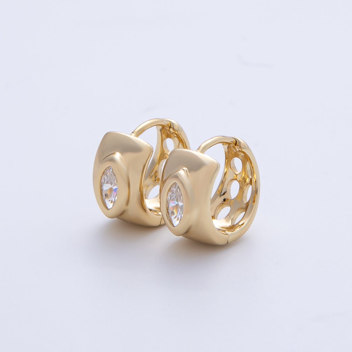 14k Gold Filled Huggie Earring with Oval CZ | Earrings - 00073 - DLUXCA