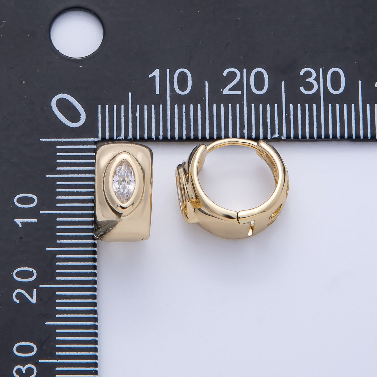 14k Gold Filled Huggie Earring with Oval CZ | Earrings - 00073 - DLUXCA