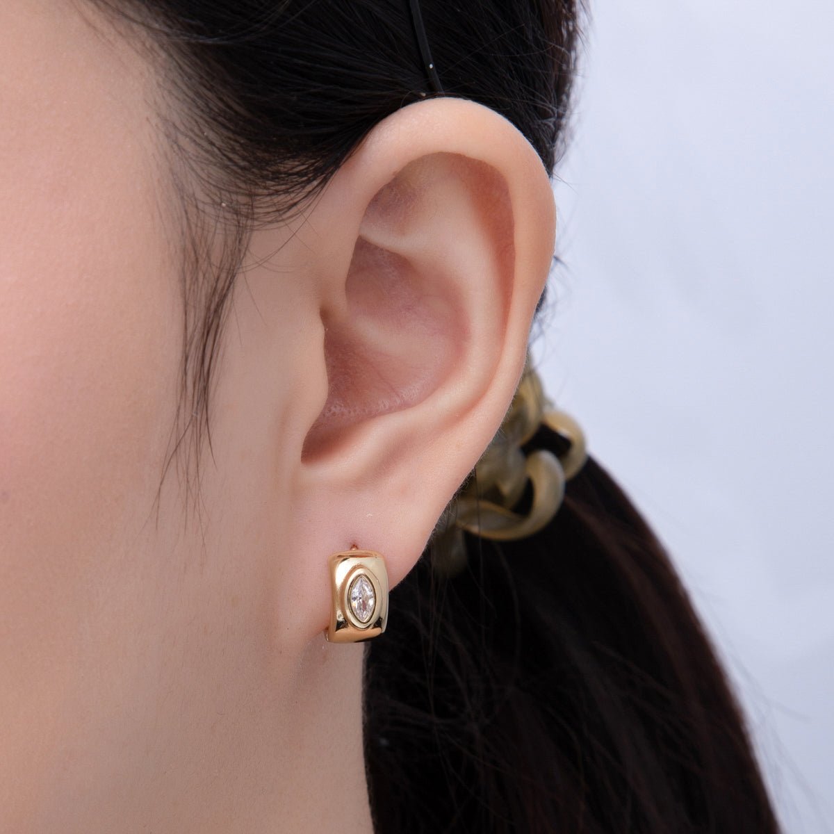 14k Gold Filled Huggie Earring with Oval CZ | Earrings - 00073 - DLUXCA