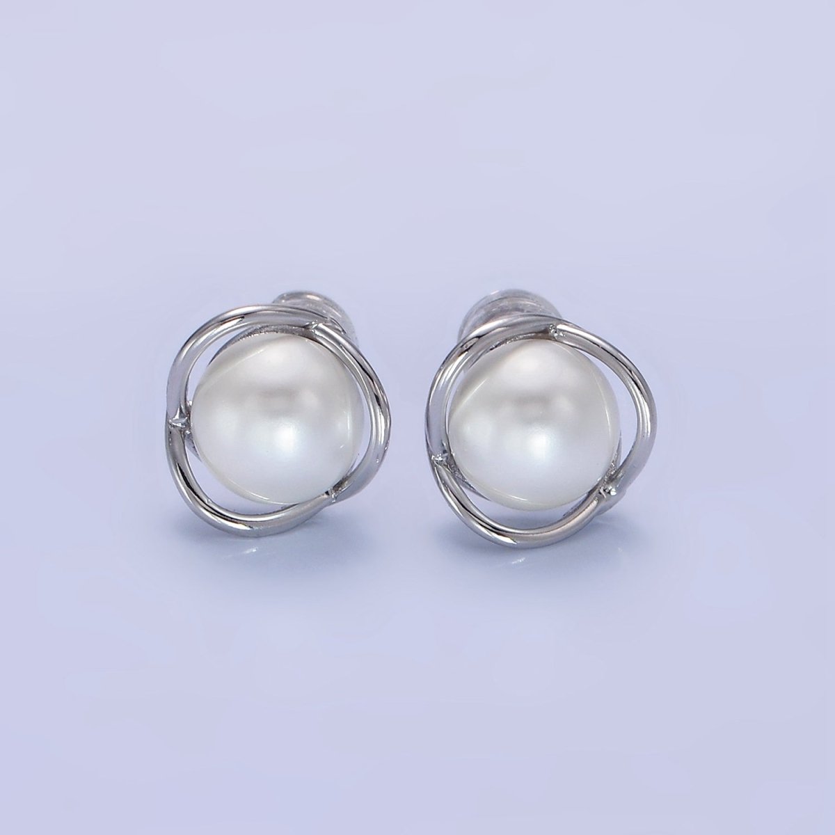 14K Gold Filled Iridescent Pearl Multiple Band Stud Earrings in Gold & Silver | Q034 Q035 - DLUXCA