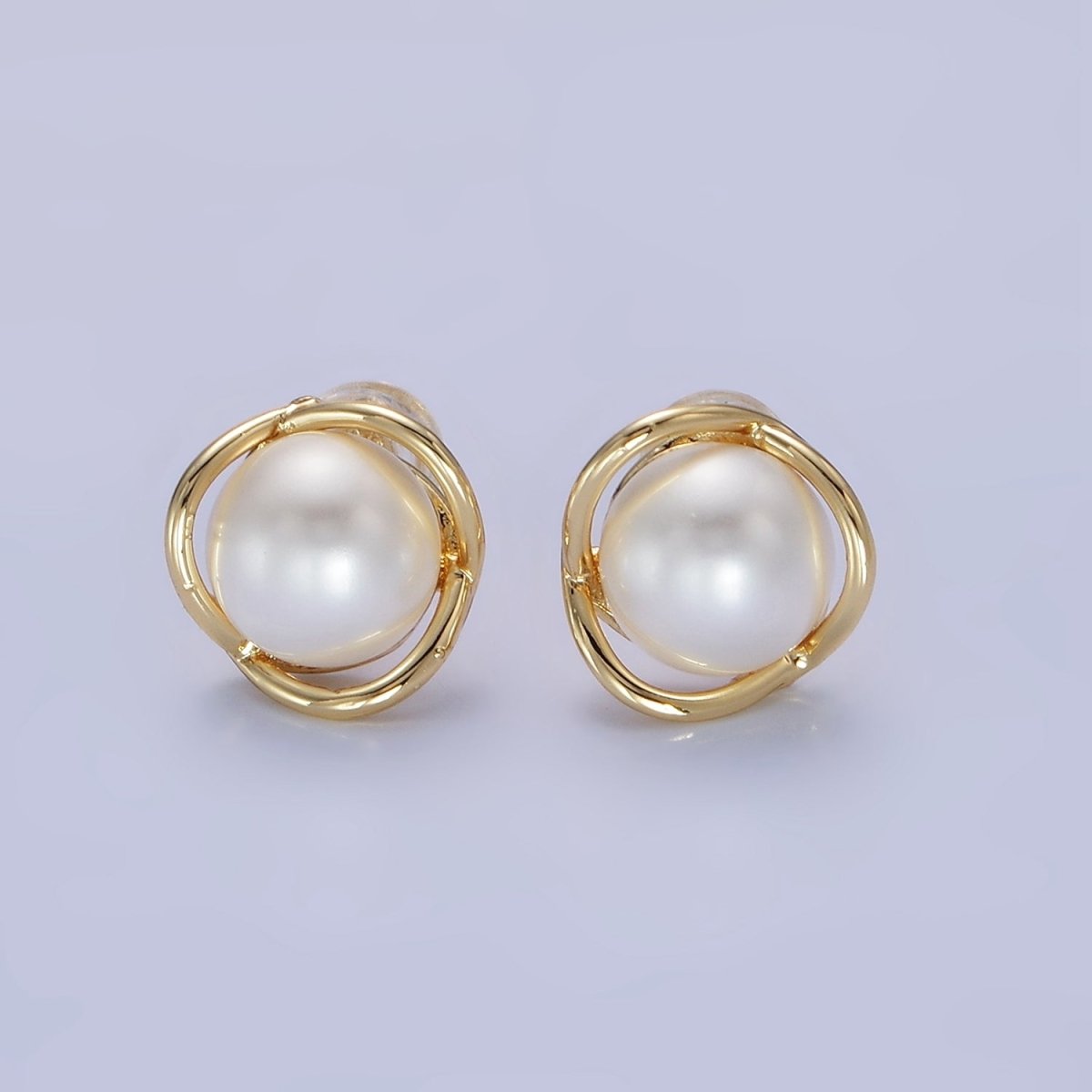 14K Gold Filled Iridescent Pearl Multiple Band Stud Earrings in Gold & Silver | Q034 Q035 - DLUXCA