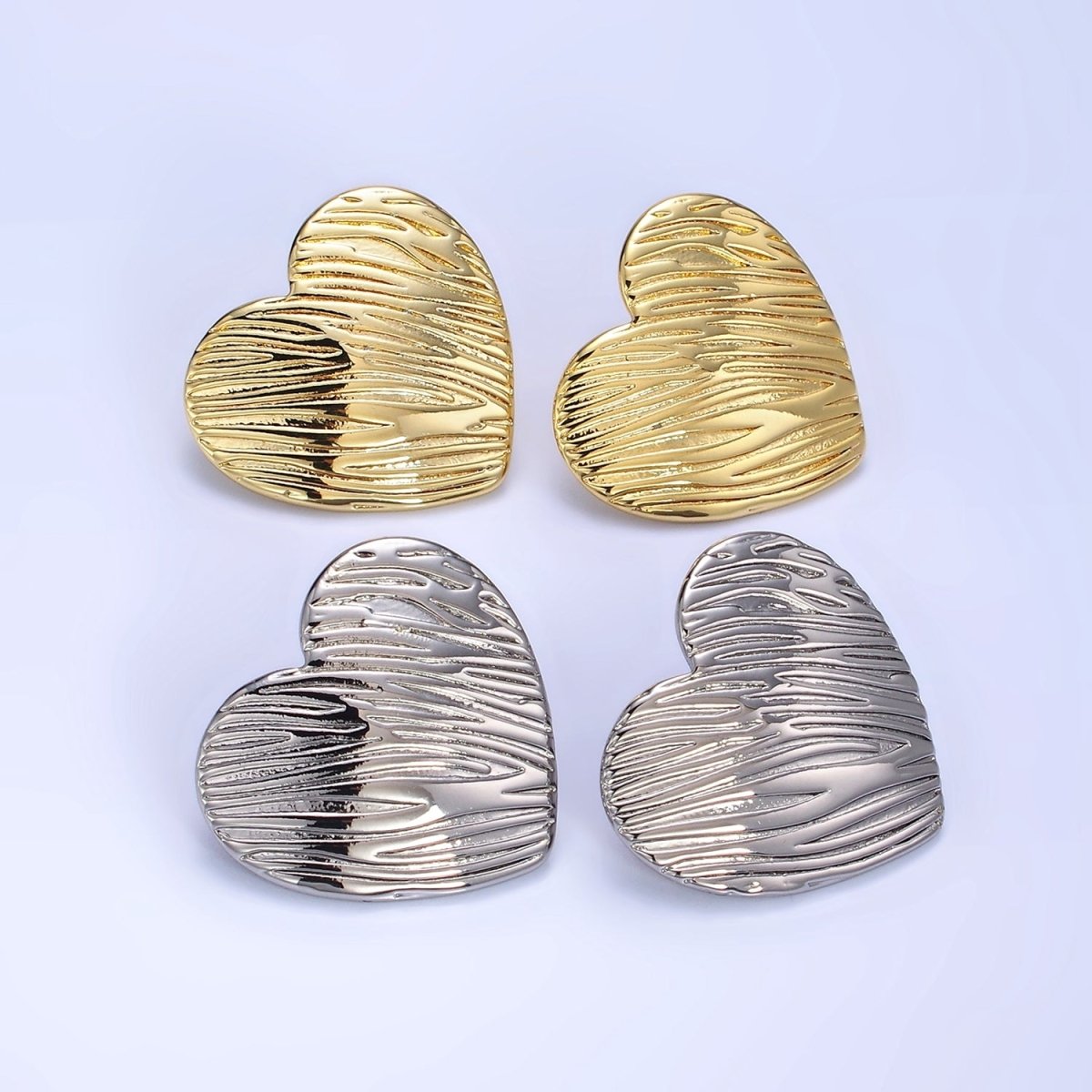 14K Gold Filled Line-Textured Heart Stud Earrings in Gold & Silver | P456 P457 - DLUXCA