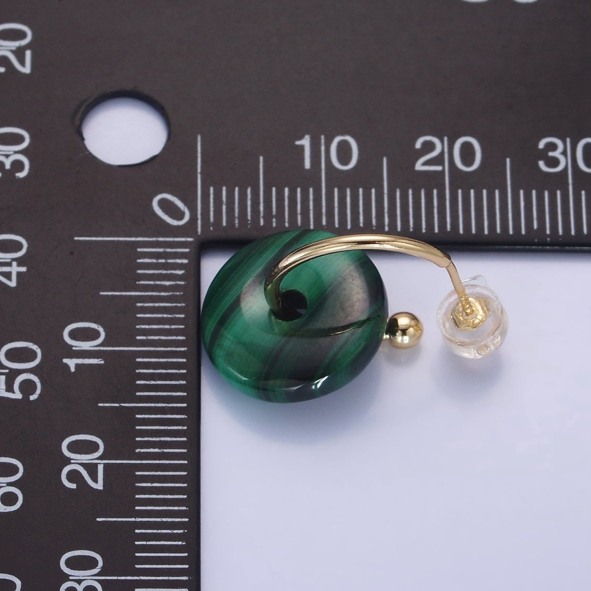14K Gold Filled Malachite Gemstone Drop C-Shaped Hoop Earrings | AE531 - DLUXCA