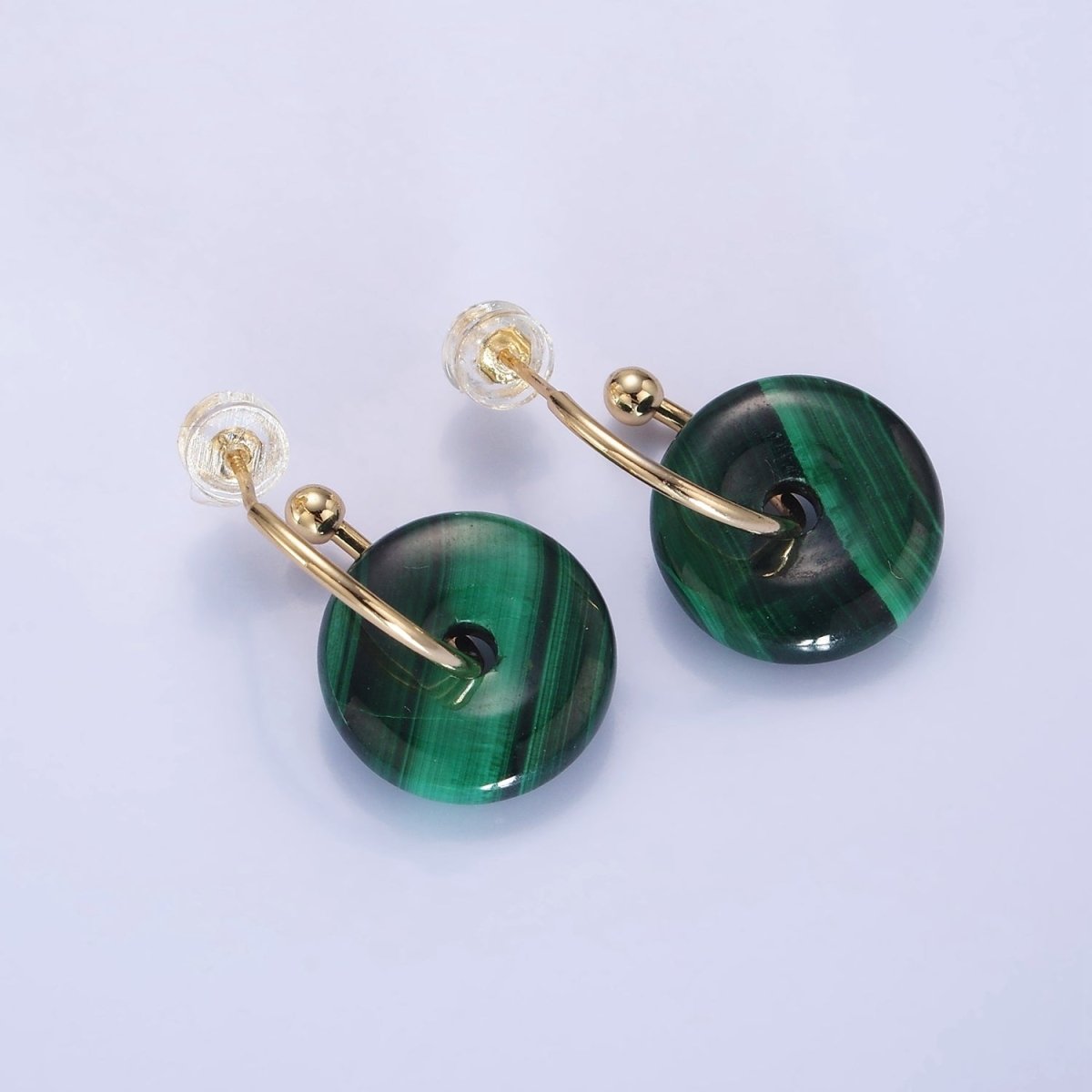 14K Gold Filled Malachite Gemstone Drop C-Shaped Hoop Earrings | AE531 - DLUXCA