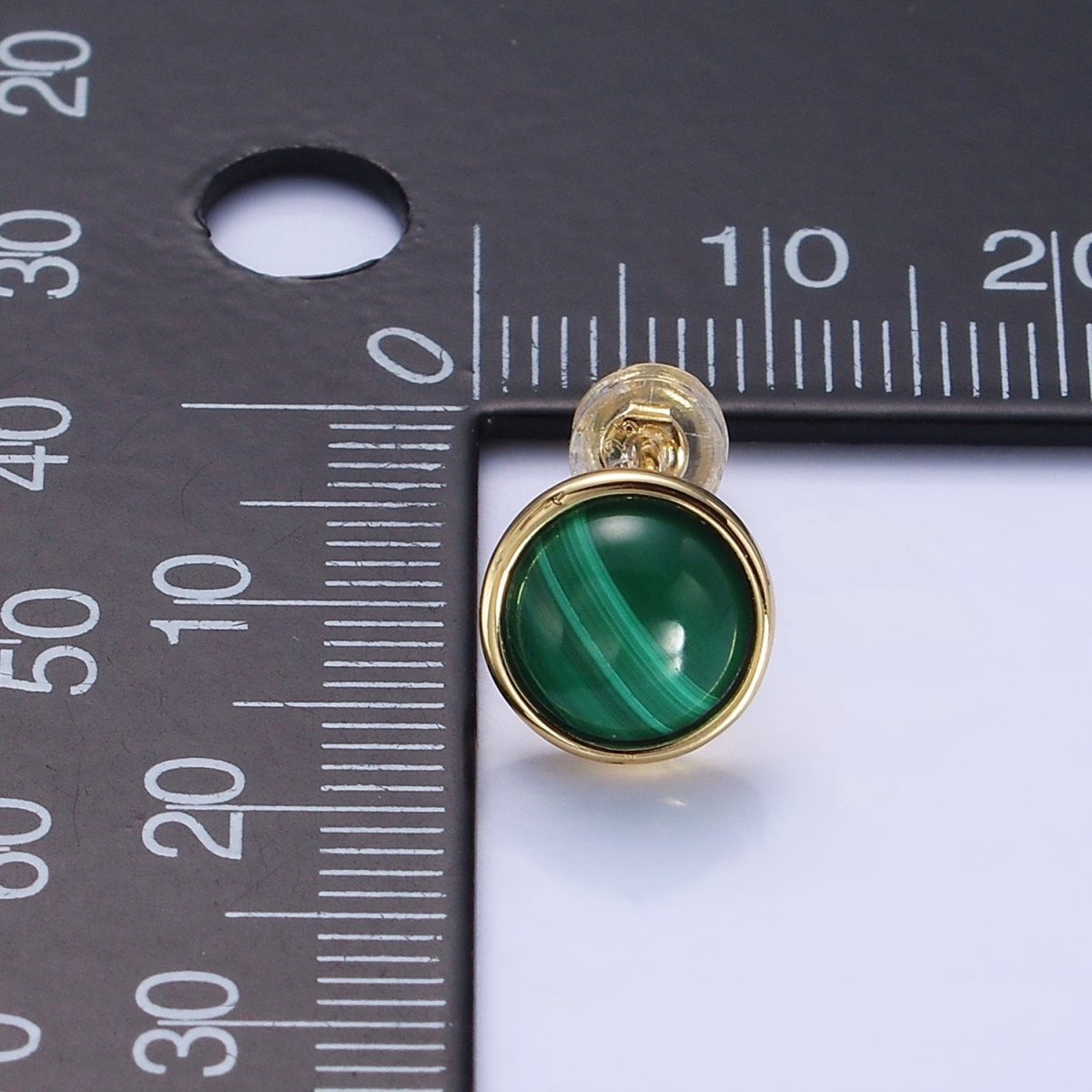 14K Gold Filled Malachite Gemstone Round Bezel Stud Earrings | AB1404 - DLUXCA