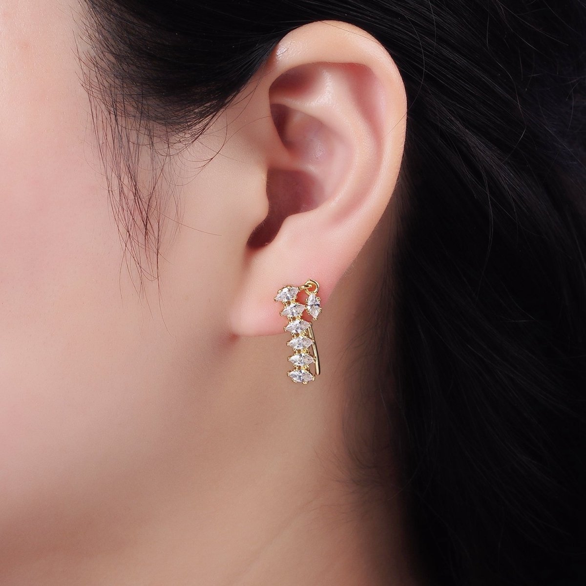 14K Gold Filled Marquise CZ Drop Ear Climber Cuff Earrings | AE482 - DLUXCA