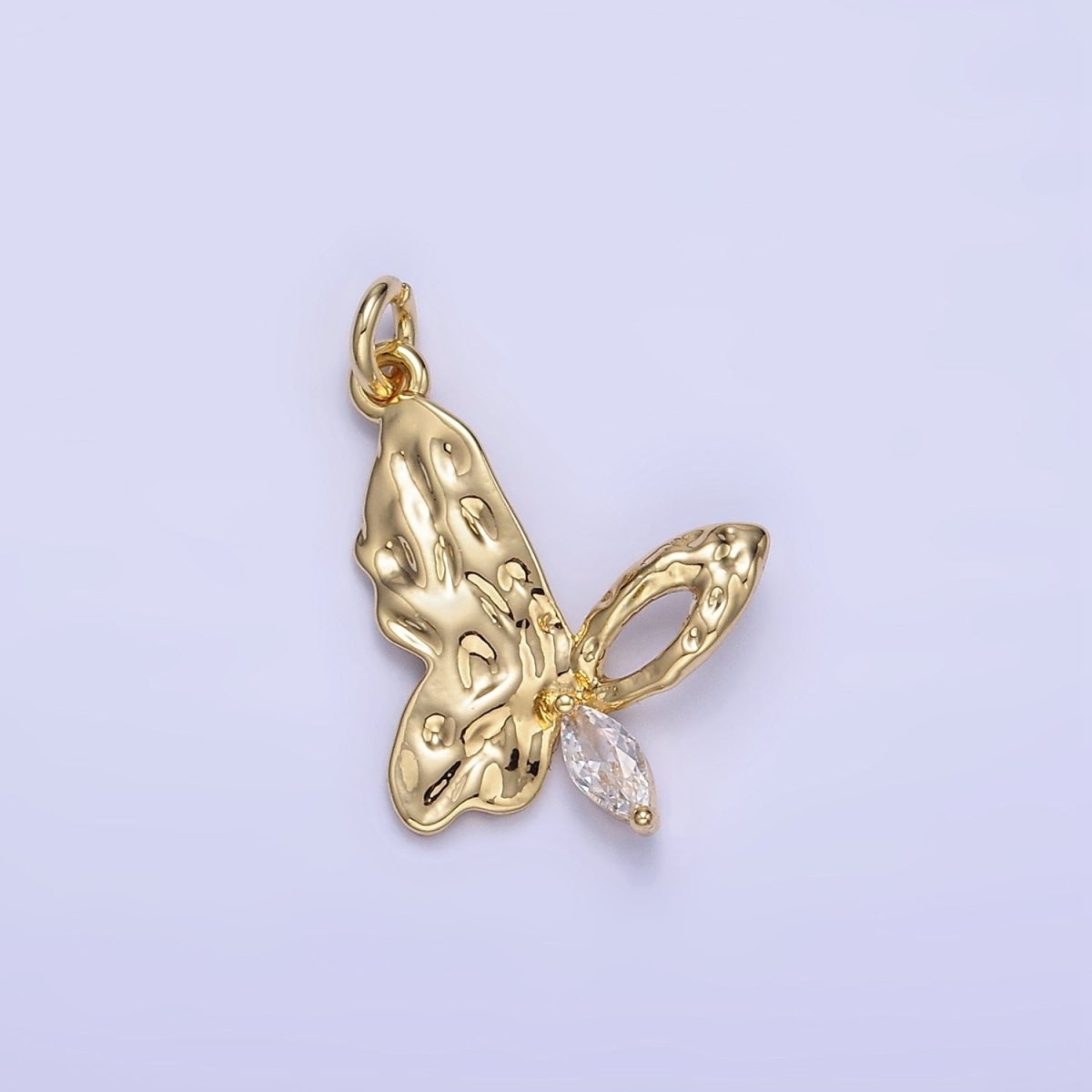 14K Gold Filled Marquise Hammered Open Butterfly Charm | W650 - DLUXCA