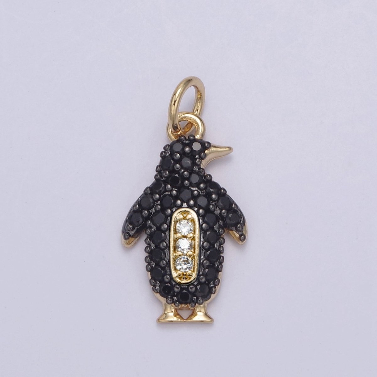 14k Gold Filled Micro Pave Penguin Charm in Gold & Black for Animal Lover | N - 766 - DLUXCA