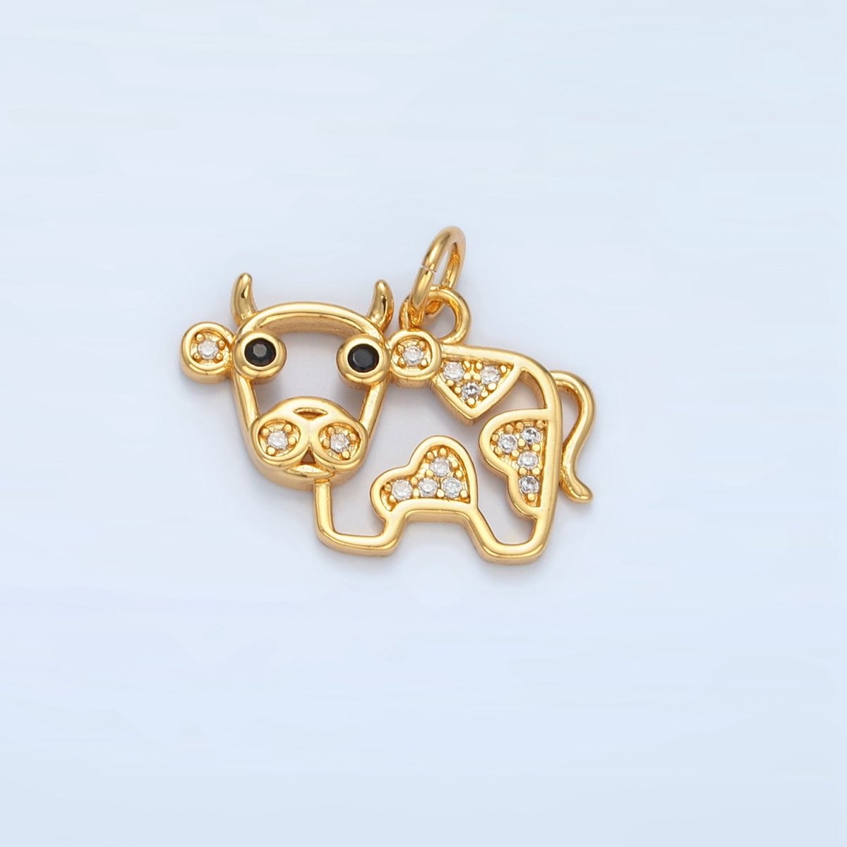 14K Gold Filled Micro Paved CZ Cow Farm Animal Open Charm | AG939 - DLUXCA