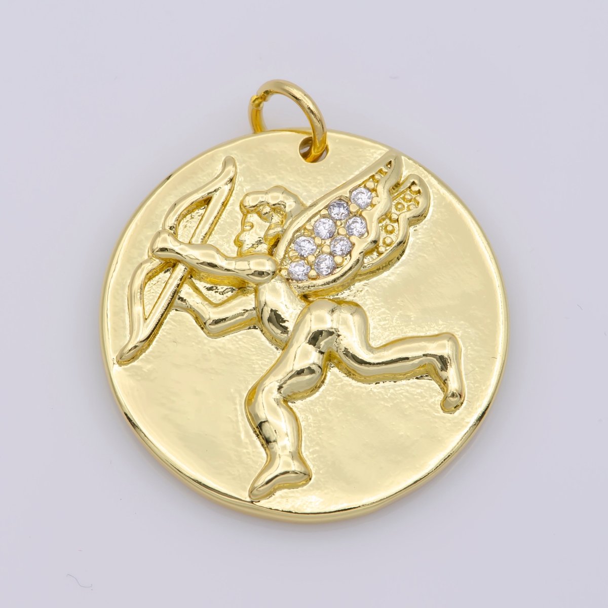 14K Gold Filled Micro Paved CZ Cupid Angel Coin Charm M-485 - DLUXCA