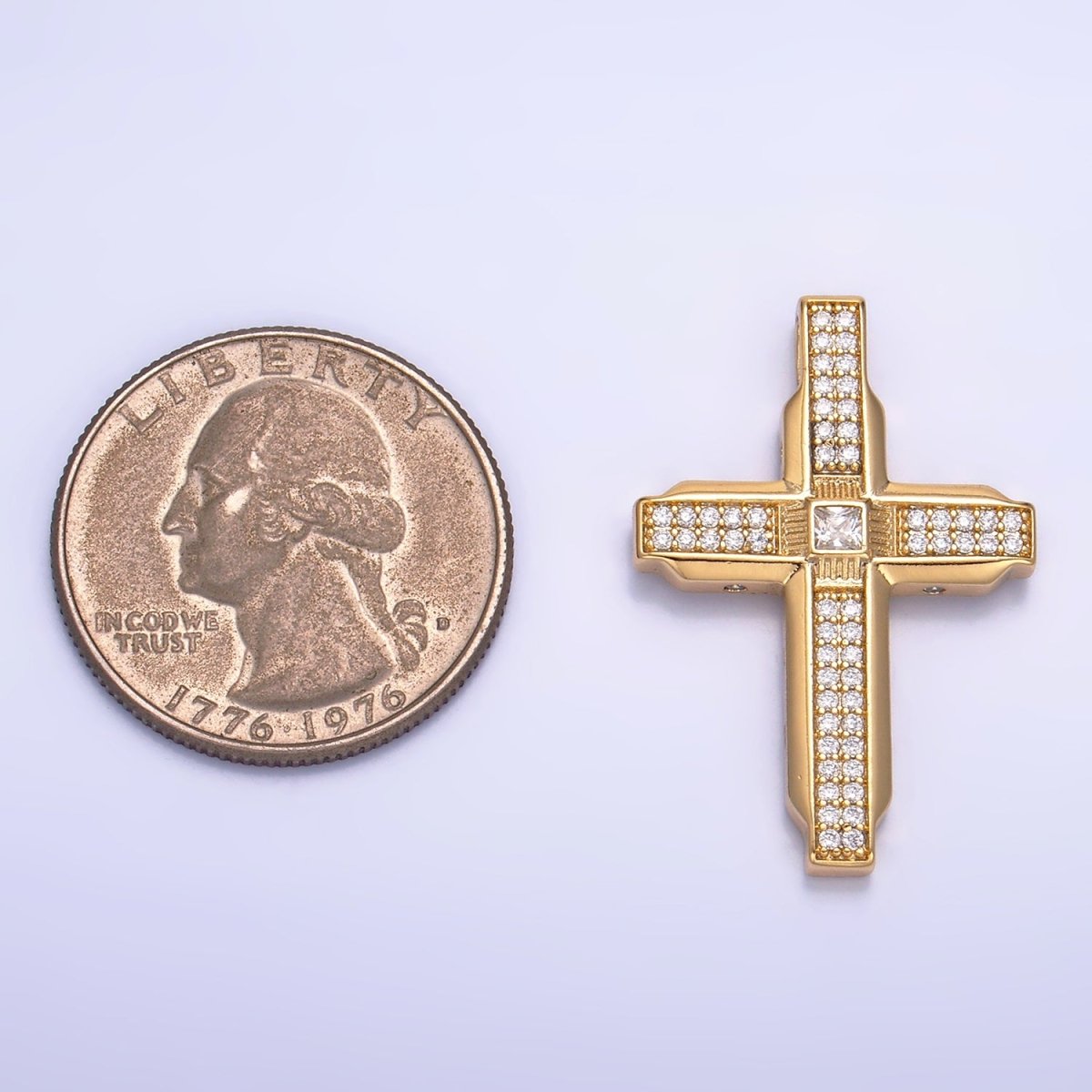 14K Gold Filled Micro Paved CZ Edged Geometric Cross Pendant | AA1069 - DLUXCA