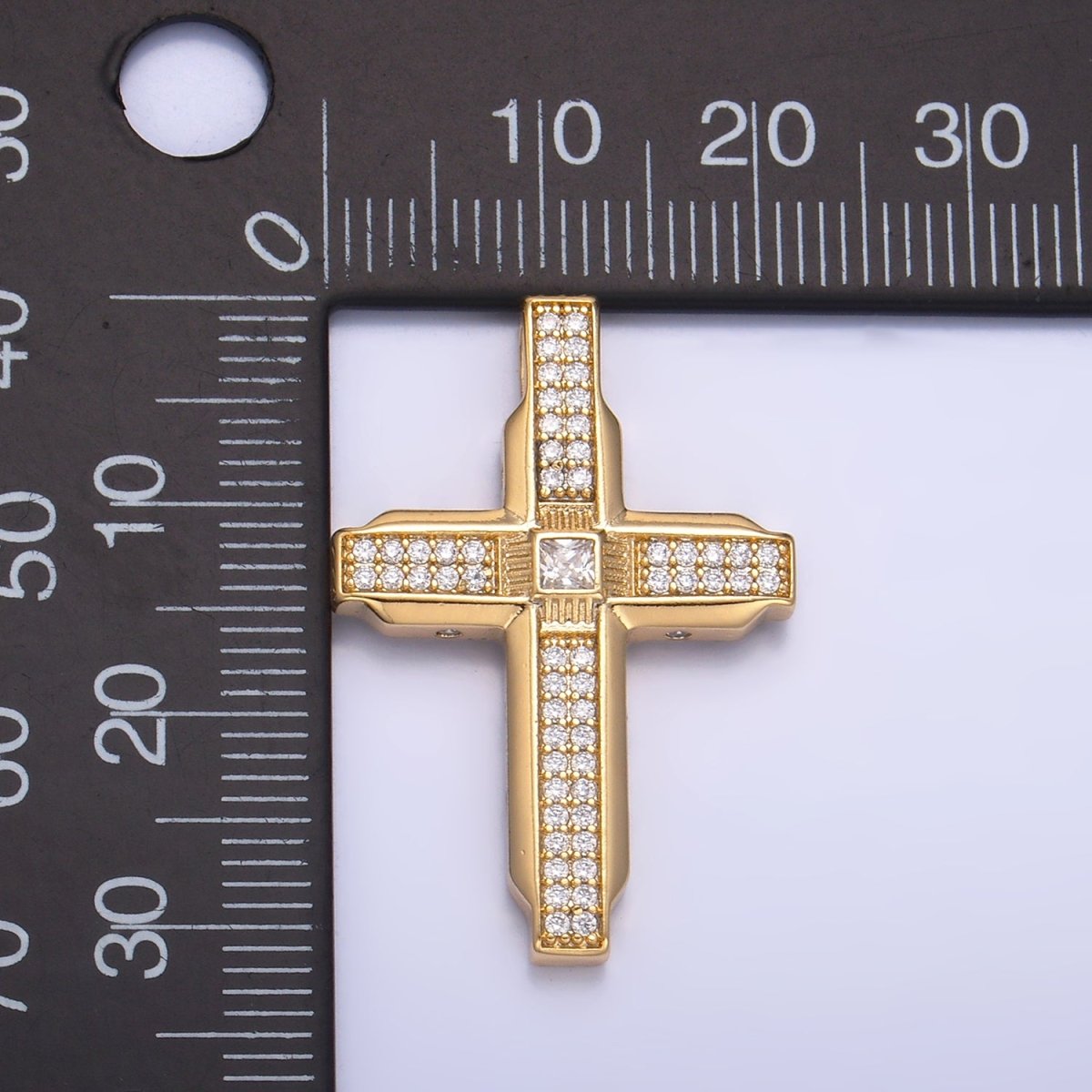 14K Gold Filled Micro Paved CZ Edged Geometric Cross Pendant | AA1069 - DLUXCA