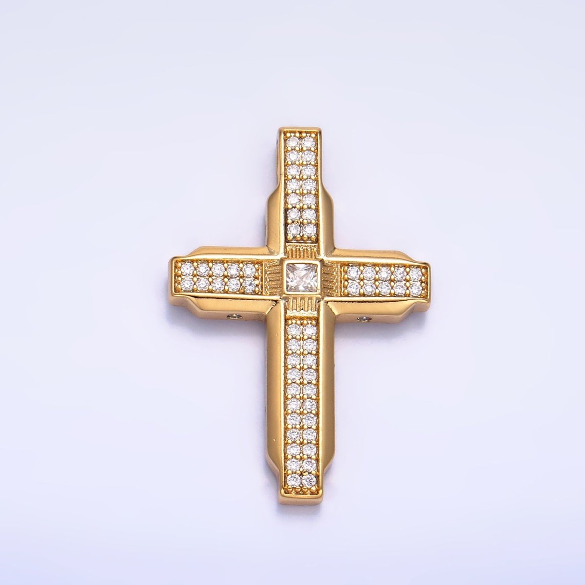 14K Gold Filled Micro Paved CZ Edged Geometric Cross Pendant | AA1069 - DLUXCA