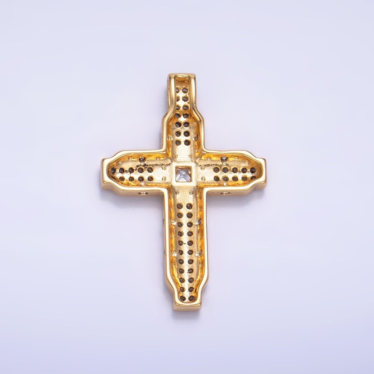 14K Gold Filled Micro Paved CZ Edged Geometric Cross Pendant | AA1069 - DLUXCA