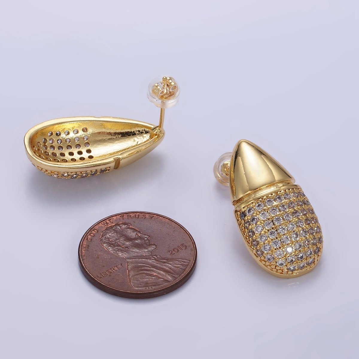 14K Gold Filled Micro Paved CZ Edged Teardrop Stud Earrings | Q040 - DLUXCA