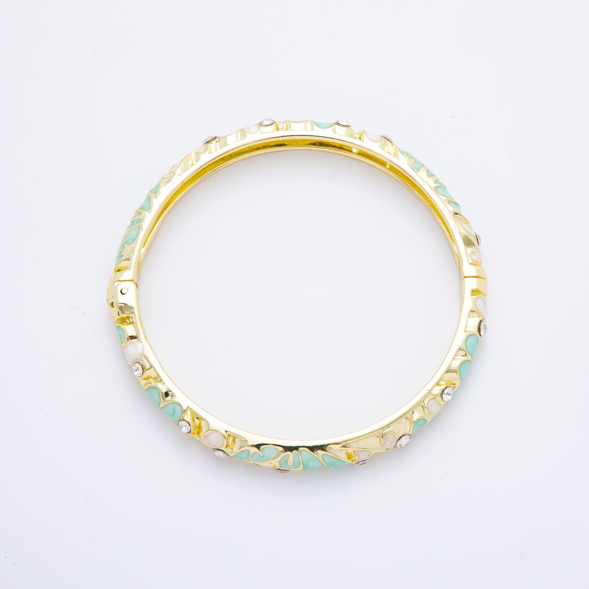 14K Gold Filled Micro Paved CZ Enamel Artisan Pastel Petal Open Round Bangle Bracelet in Purple, Blue, & Green | WA - A3622 - WA - A3625 - DLUXCA
