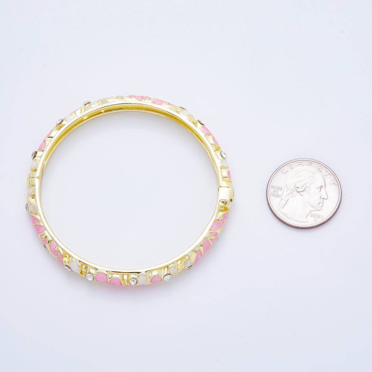 14K Gold Filled Micro Paved CZ Enamel Artisan Pastel Petal Open Round Bangle Bracelet in Purple, Blue, & Green | WA - A3622 - WA - A3625 - DLUXCA