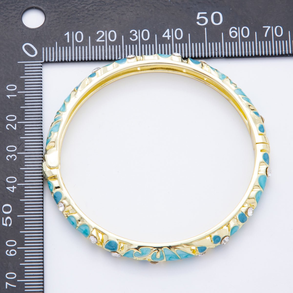 14K Gold Filled Micro Paved CZ Enamel Artisan Pastel Petal Open Round Bangle Bracelet in Purple, Blue, & Green | WA - A3622 - WA - A3625 - DLUXCA