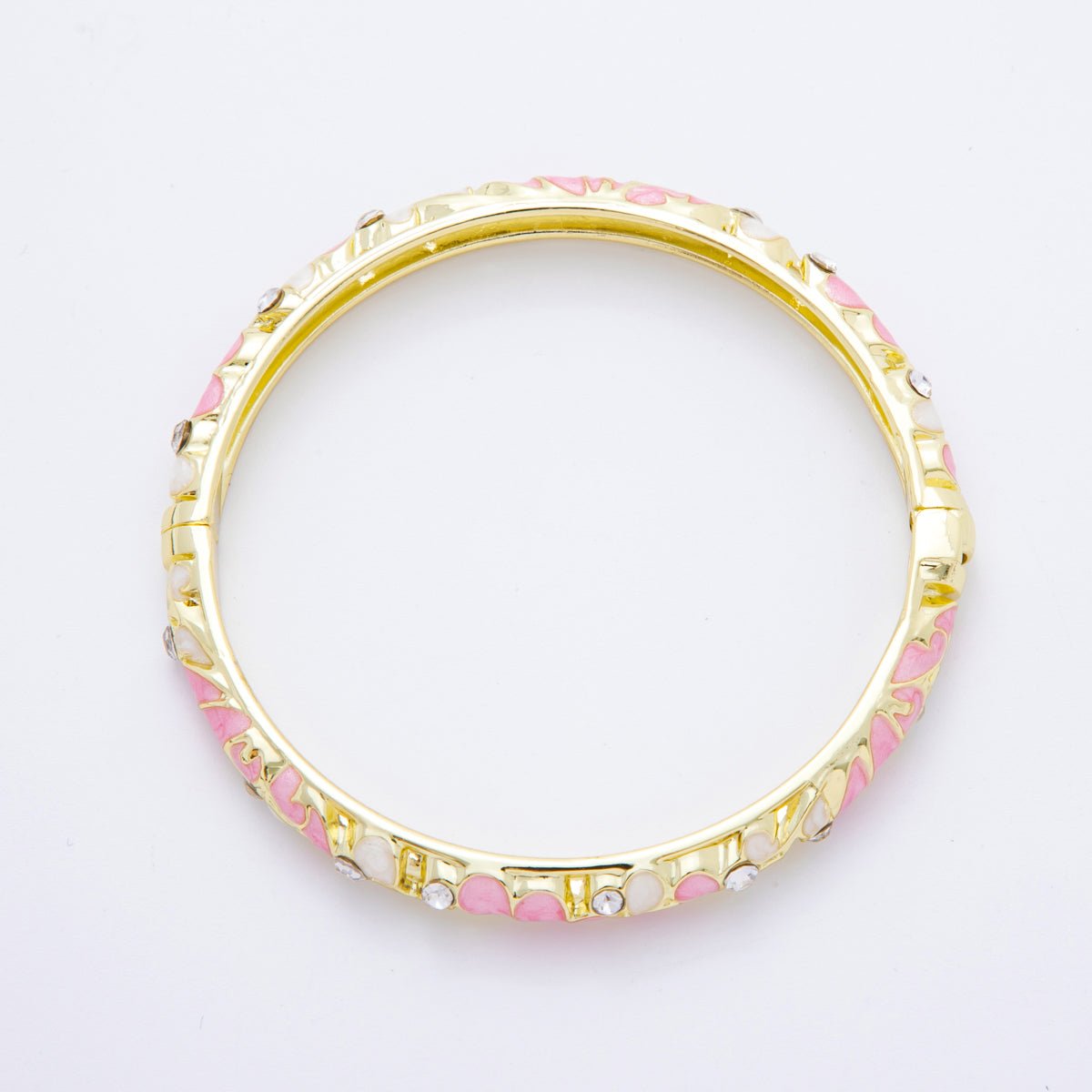 14K Gold Filled Micro Paved CZ Enamel Artisan Pastel Petal Open Round Bangle Bracelet in Purple, Blue, & Green | WA - A3622 - WA - A3625 - DLUXCA