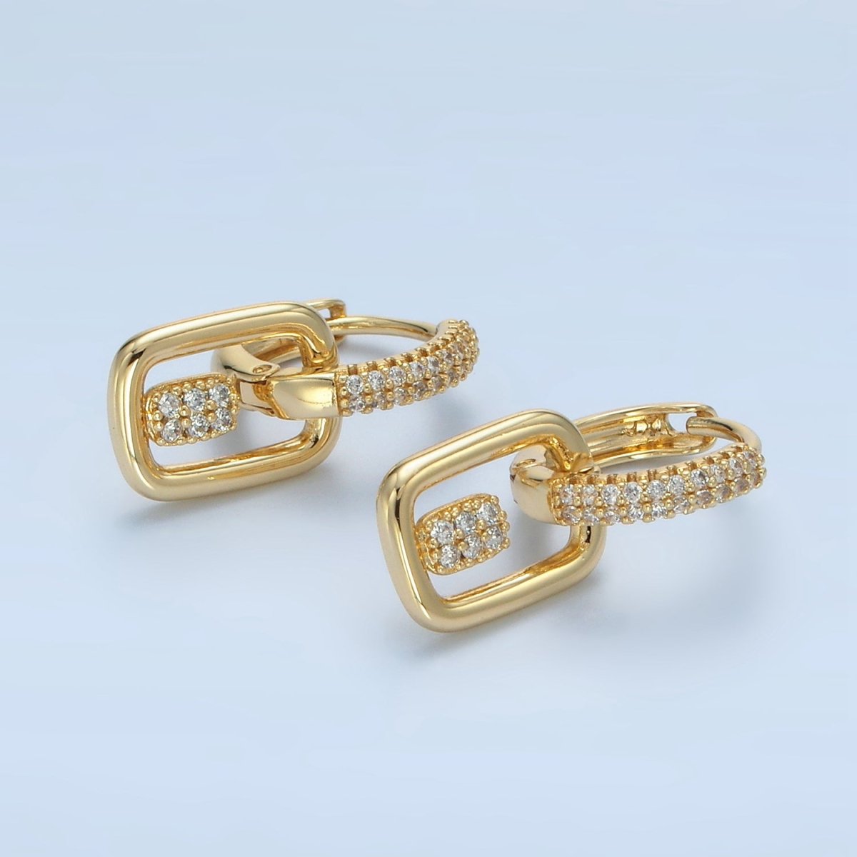 14K Gold Filled Micro Paved CZ Geometric Drop Huggie Earrings | AD647 - DLUXCA