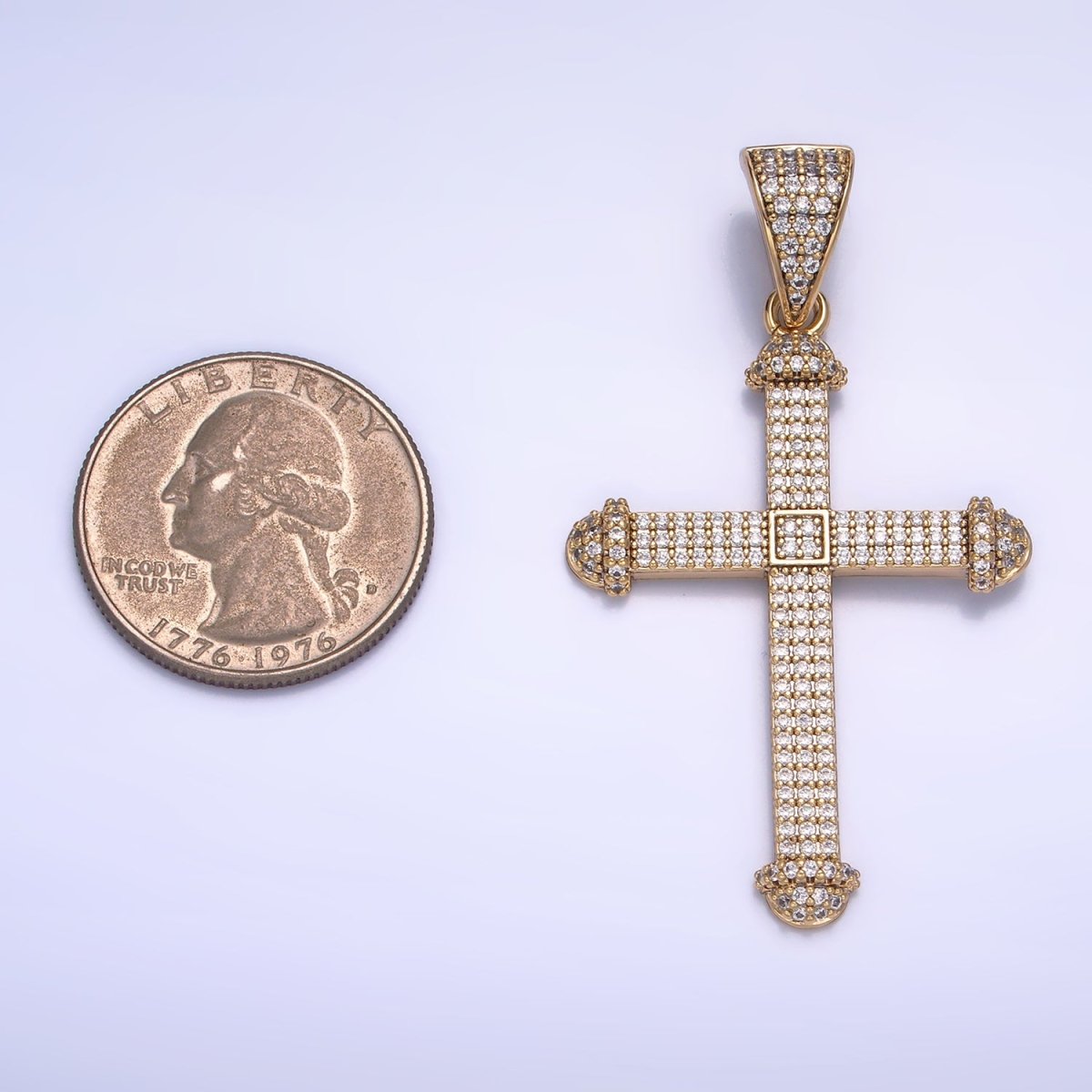 14K Gold Filled Micro Paved CZ Geometric Religious Cross Pendant | AA1063 - DLUXCA