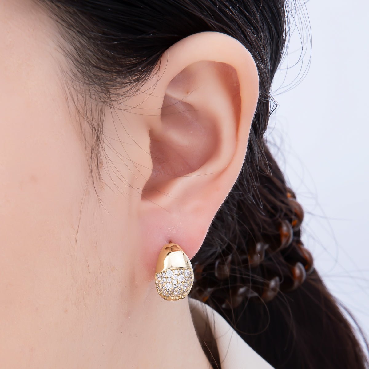 14K Gold Filled Micro Paved CZ Gradient Wide Dome Hoop Earrings | Earrings - 00268 - DLUXCA