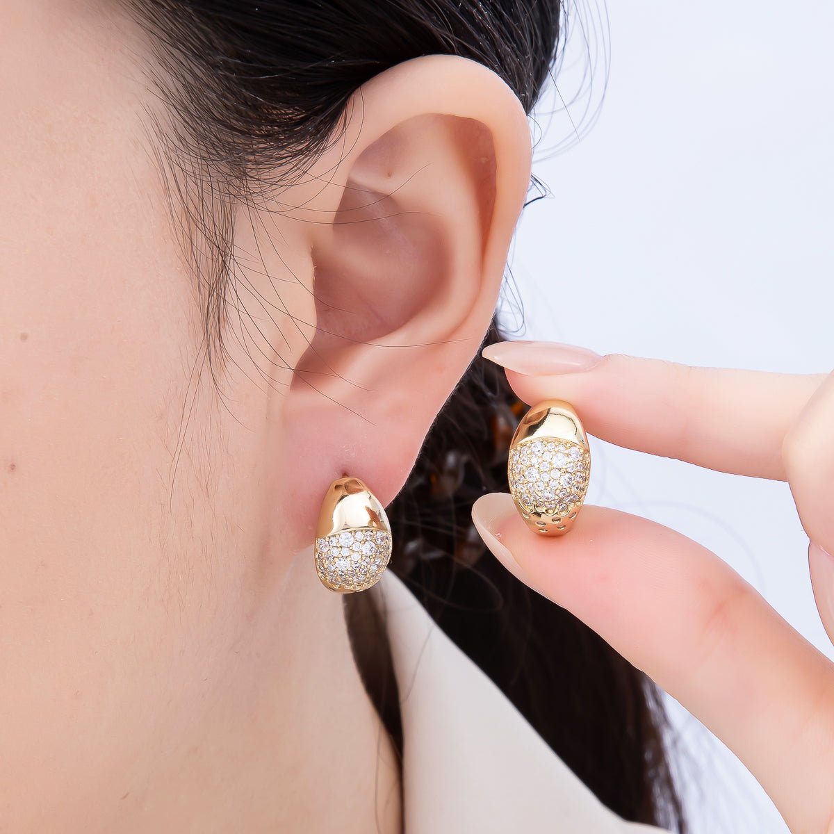 14K Gold Filled Micro Paved CZ Gradient Wide Dome Hoop Earrings | Earrings - 00268 - DLUXCA