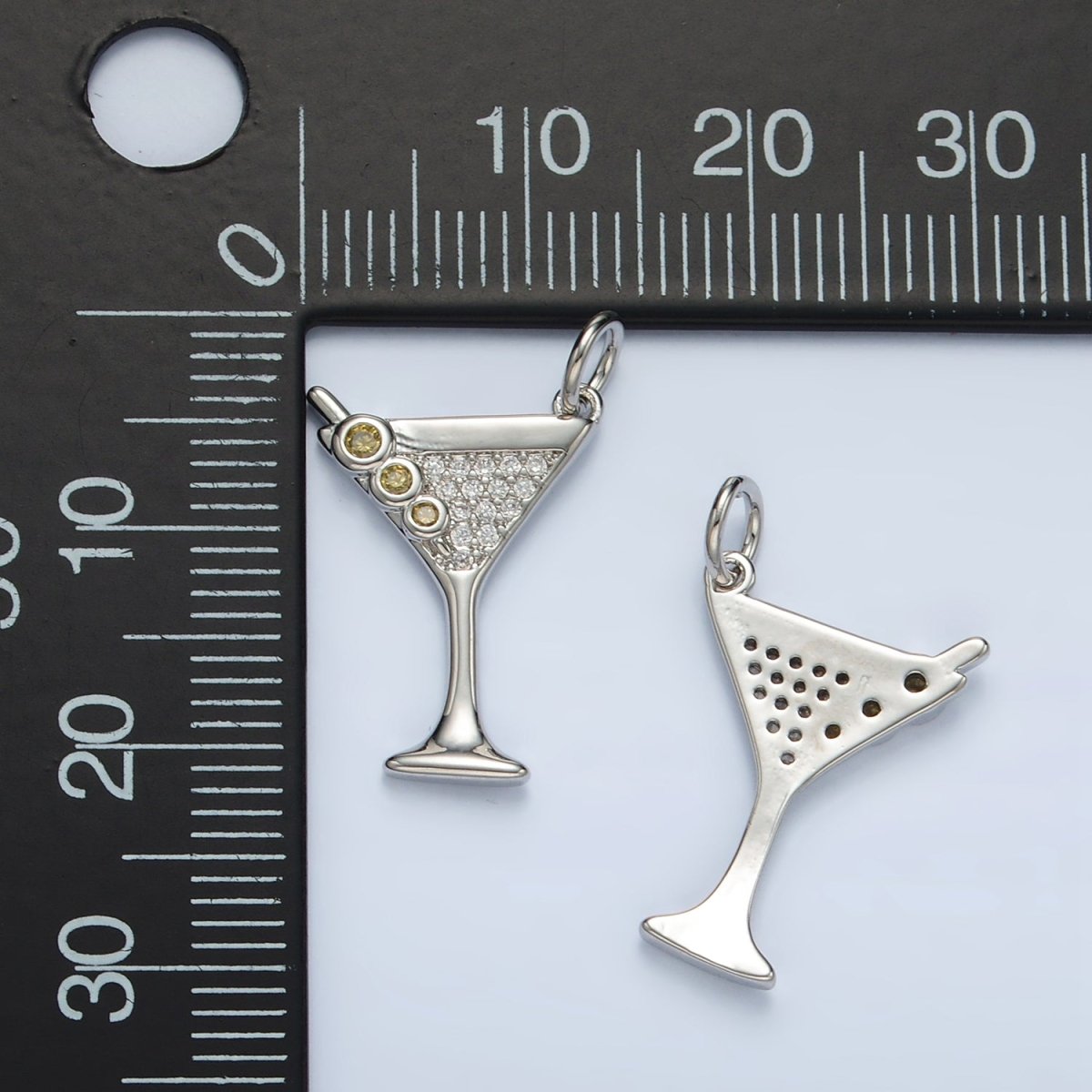 14K Gold Filled Micro Paved CZ Mini Martini Alcohol Drinks Charm in Gold & Silver | M502 - DLUXCA