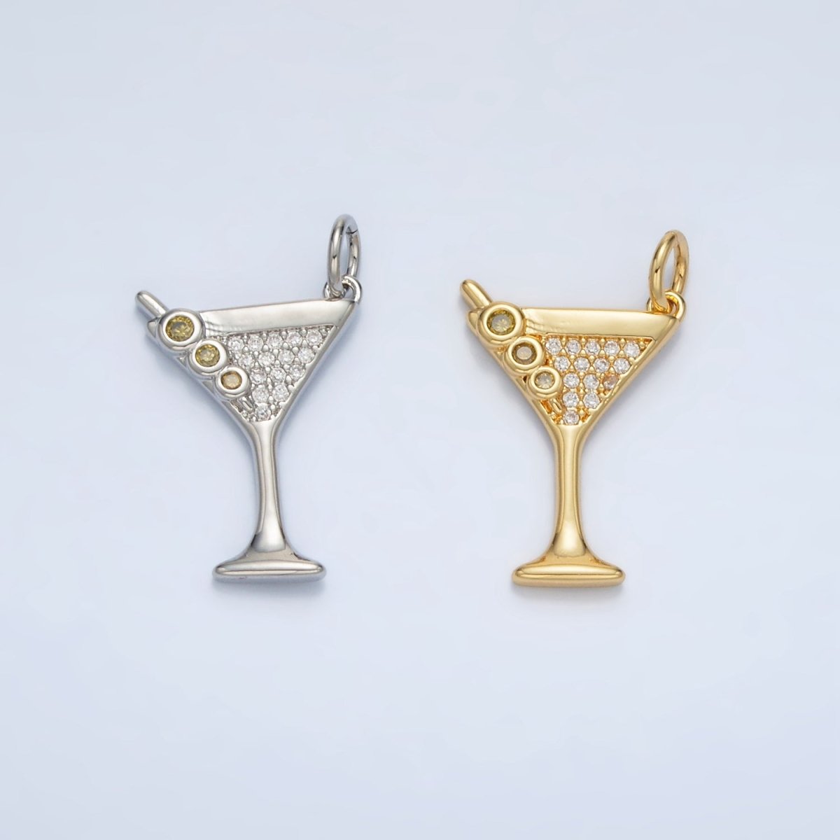 14K Gold Filled Micro Paved CZ Mini Martini Alcohol Drinks Charm in Gold & Silver | M502 - DLUXCA