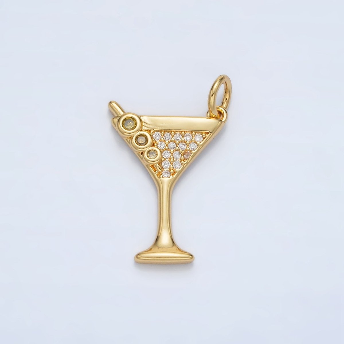 14K Gold Filled Micro Paved CZ Mini Martini Alcohol Drinks Charm in Gold & Silver | M502 - DLUXCA