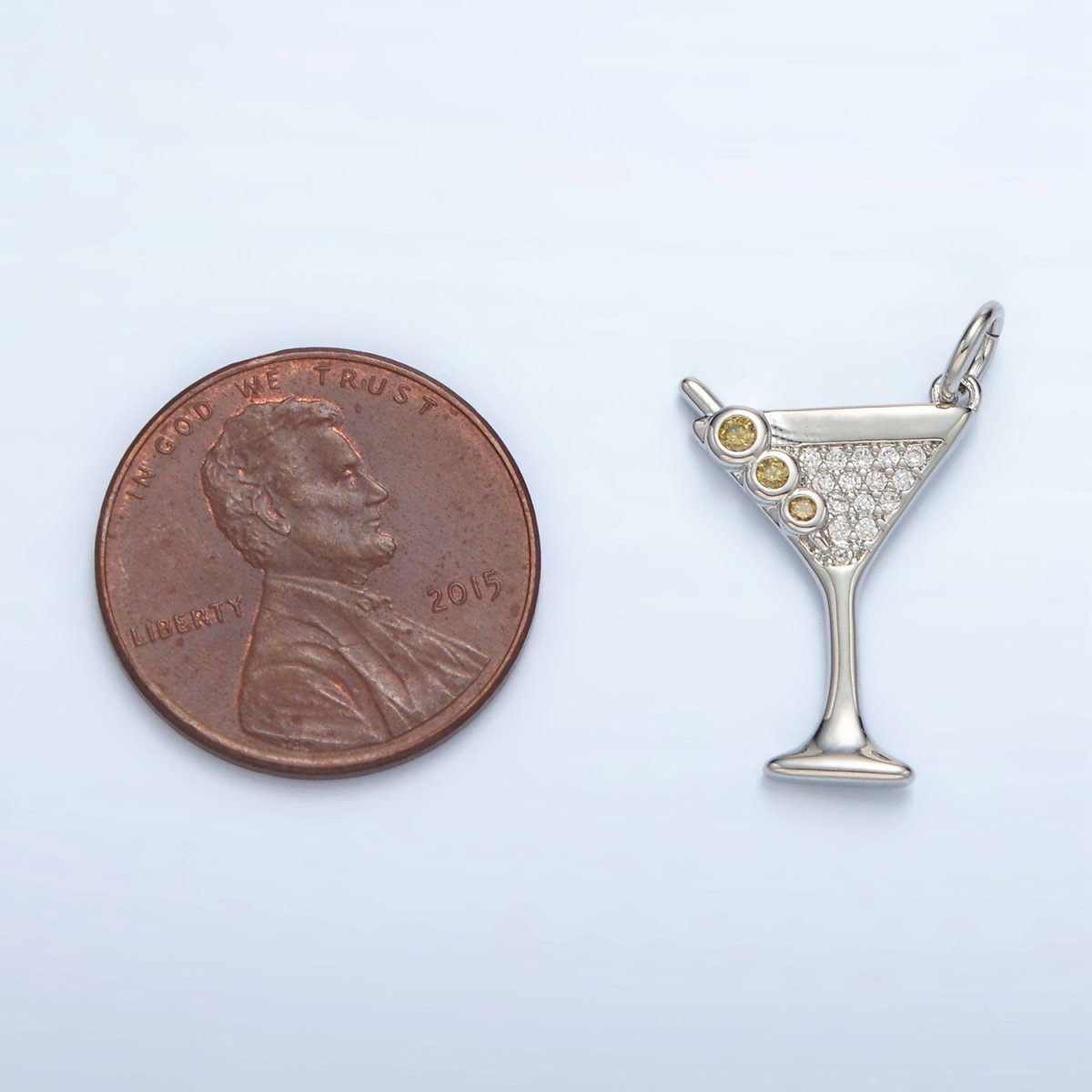 14K Gold Filled Micro Paved CZ Mini Martini Alcohol Drinks Charm in Gold & Silver | M502 - DLUXCA