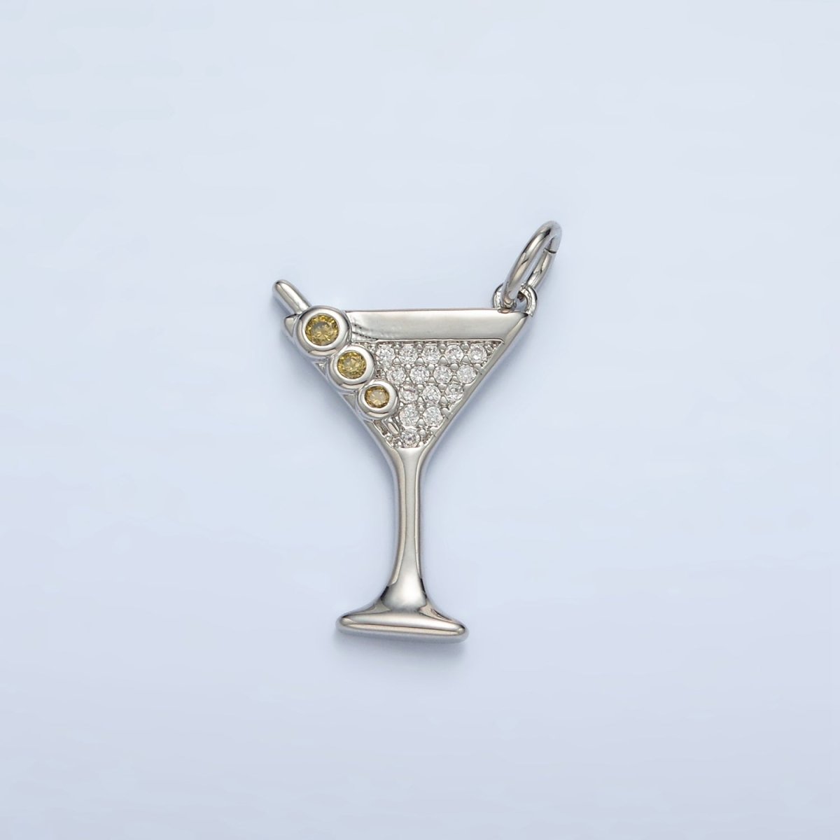 14K Gold Filled Micro Paved CZ Mini Martini Alcohol Drinks Charm in Gold & Silver | M502 - DLUXCA