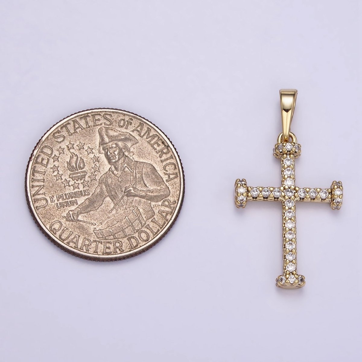 14K Gold Filled Micro Paved CZ Needle Cross Religious Pendant | I889 - DLUXCA