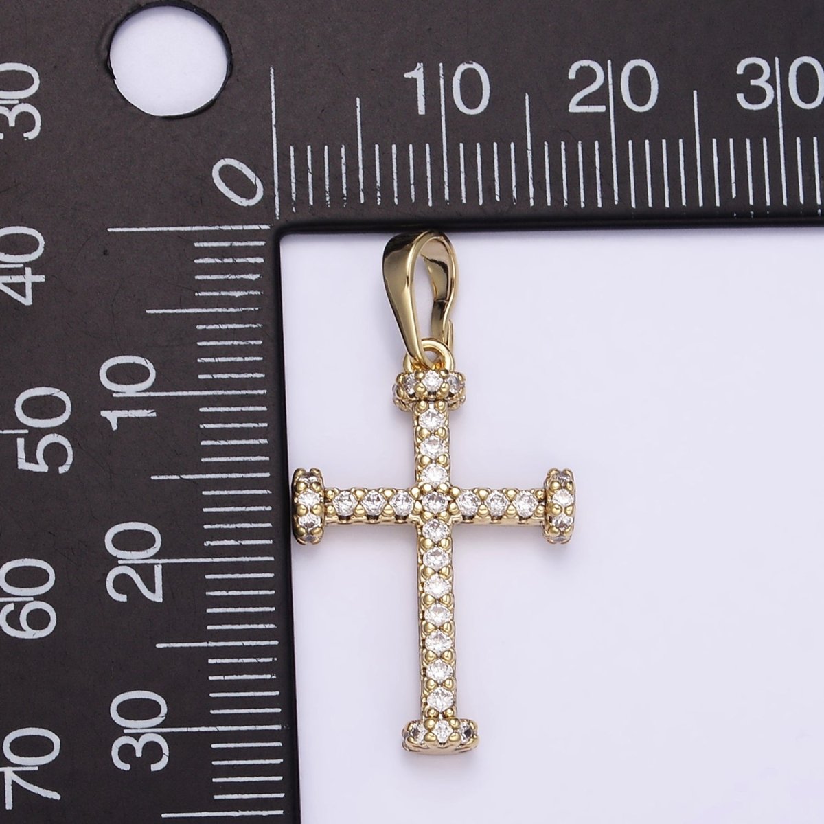 14K Gold Filled Micro Paved CZ Needle Cross Religious Pendant | I889 - DLUXCA