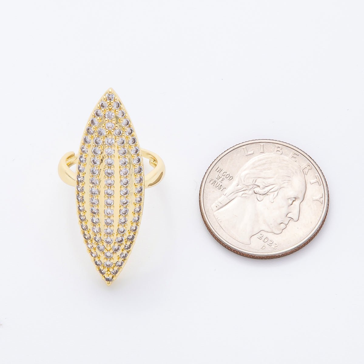 14K Gold Filled Micro Paved CZ Oval Marquise - Shaped Statement Solitaire Ring | O562 - DLUXCA