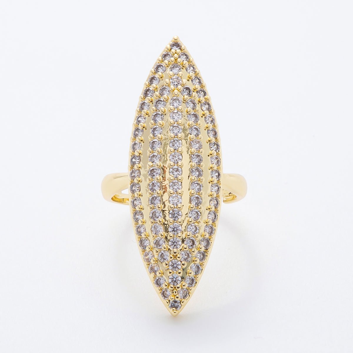 14K Gold Filled Micro Paved CZ Oval Marquise - Shaped Statement Solitaire Ring | O562 - DLUXCA