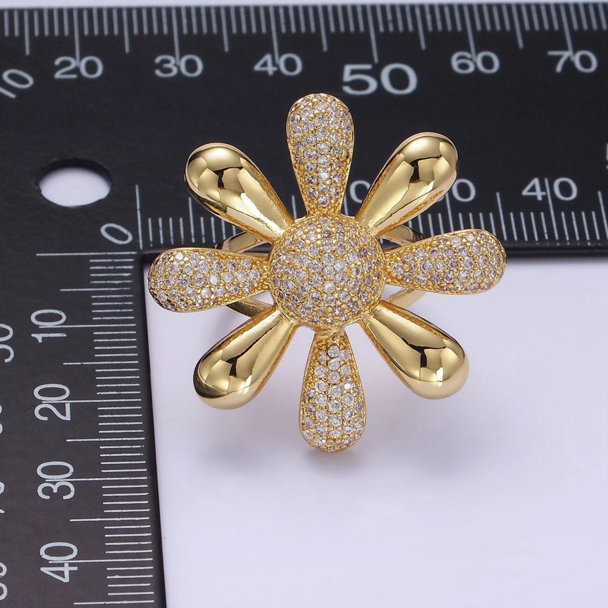 14K Gold Filled Micro Paved CZ Petal Flower Ring in Gold & Silver | R236 - DLUXCA