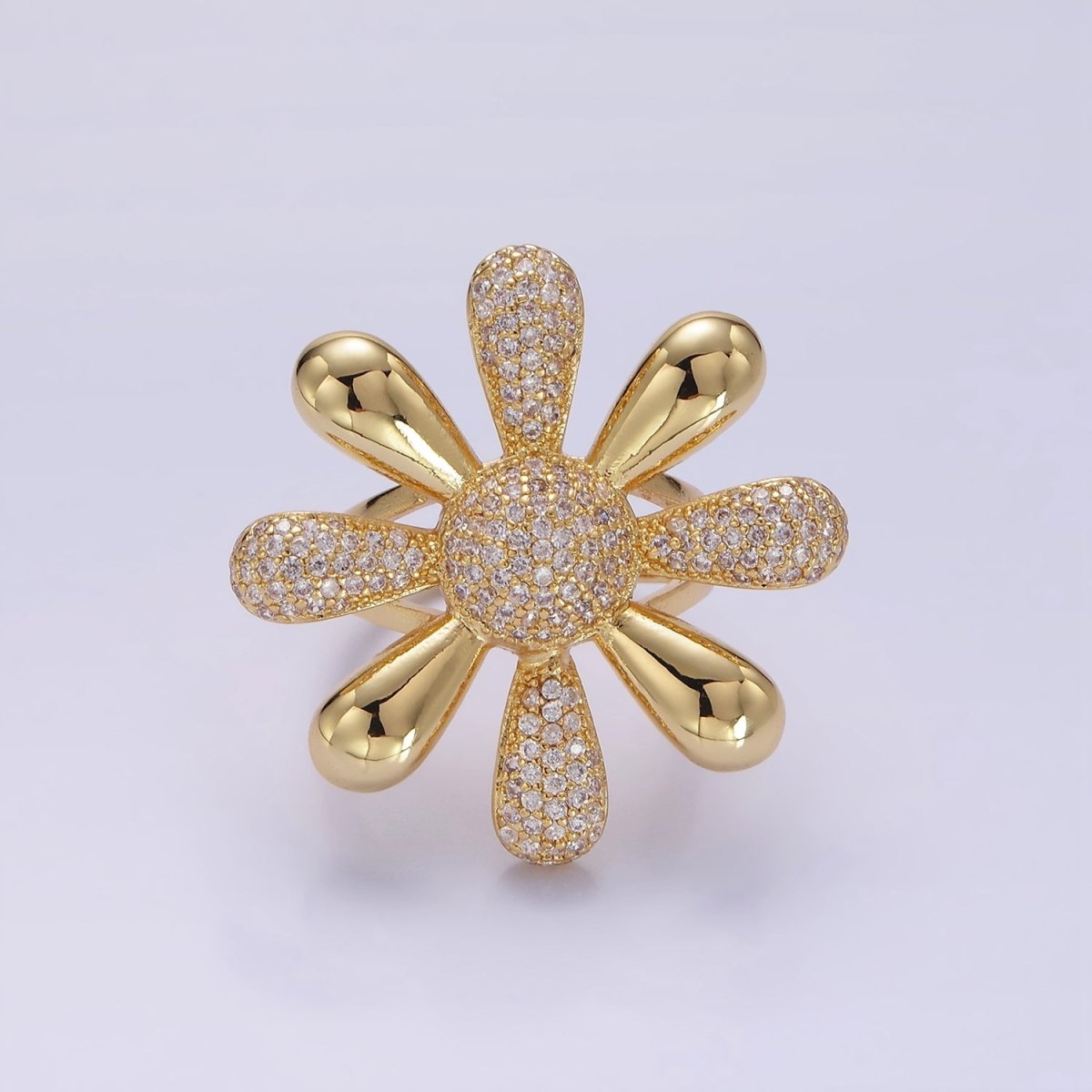 14K Gold Filled Micro Paved CZ Petal Flower Ring in Silver & Gold | R236 R237 - DLUXCA