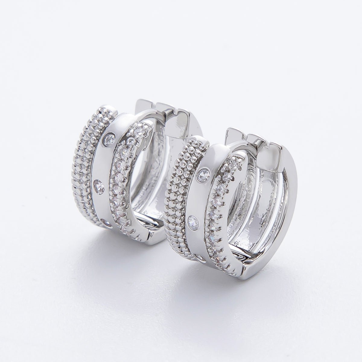 14K Gold Filled Micro Paved CZ Triple Theme Huggie Hoops Earrings | AJ226 AJ227 - DLUXCA