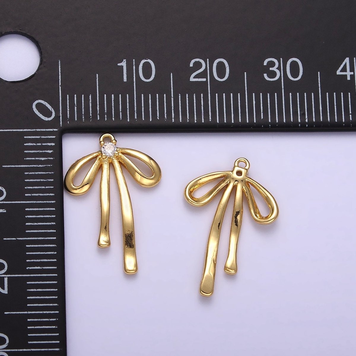 14K Gold Filled Mini 20mm Ribbon Bow CZ Charm | D459 - DLUXCA