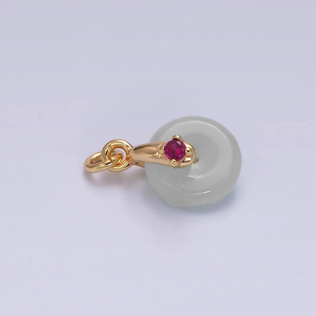 14K Gold Filled Mini Green Jade Donut Fuchsia, Green CZ Bail Charm | AG355 AG356 - DLUXCA