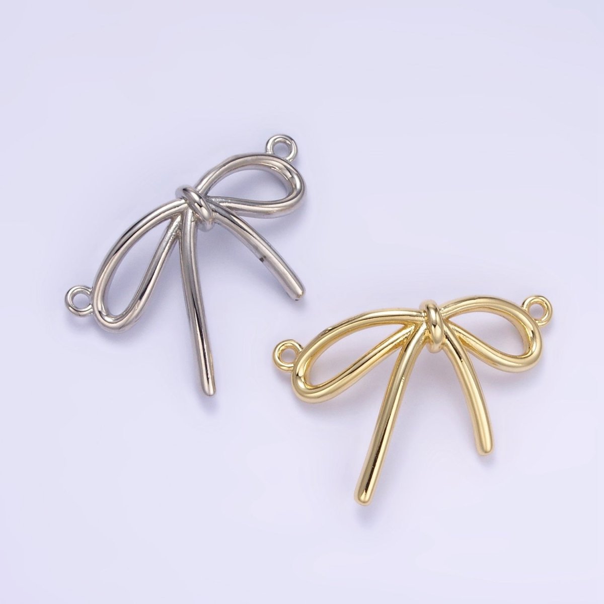 14K Gold Filled Minimalist Tied Ribbon Bow Connector in Gold & Silver | G497 - DLUXCA