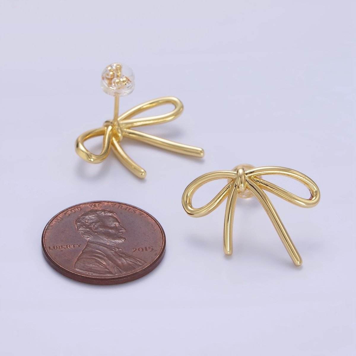 14K Gold Filled Minimalist Tied Ribbon Bow Stud Earrings in Gold & Silver | O281 O282 - DLUXCA