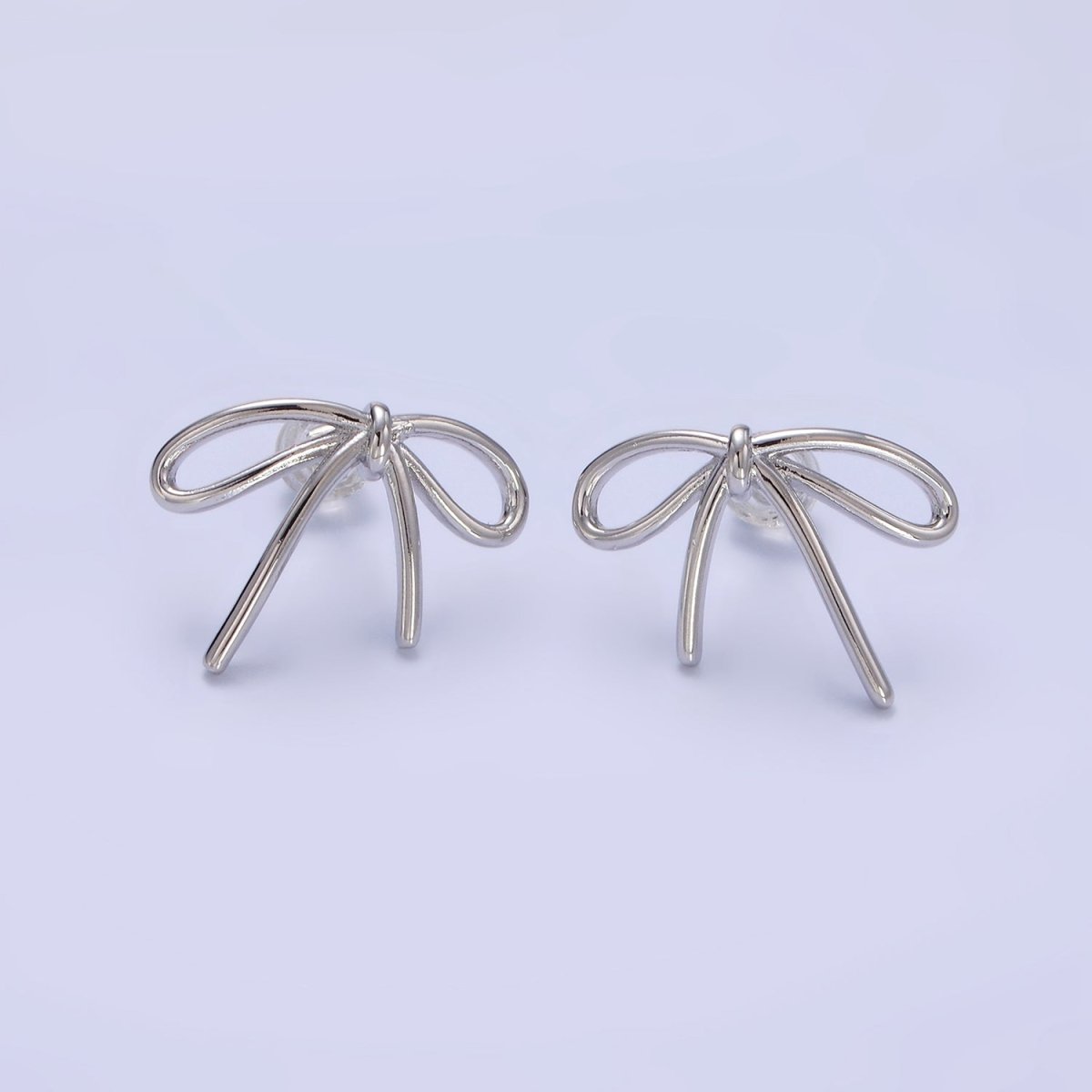 14K Gold Filled Minimalist Tied Ribbon Bow Stud Earrings in Gold & Silver | O281 O282 - DLUXCA