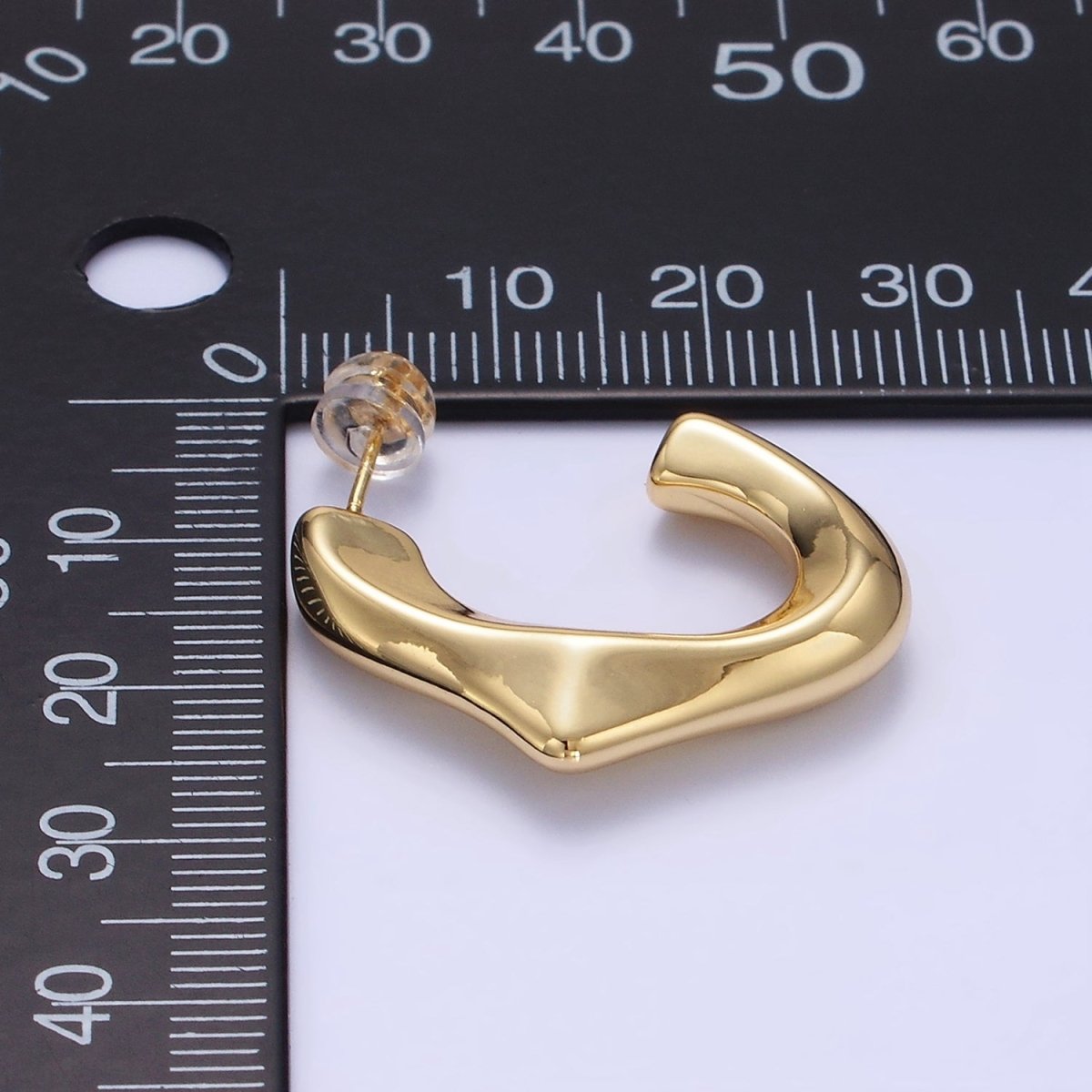 14K Gold Filled Molten Edged J-Shaped Hoop Earrings | P097 - DLUXCA