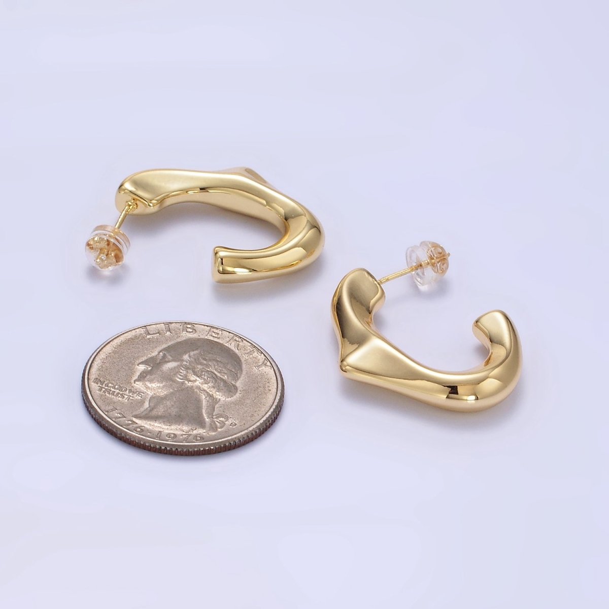 14K Gold Filled Molten Edged J-Shaped Hoop Earrings | P097 - DLUXCA