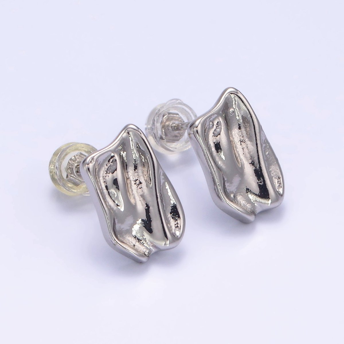 14K Gold Filled Molten Foil Rectangular Bar Stud Back Loop Earrings Findings in Silver & Gold | Z812 Z813 - DLUXCA