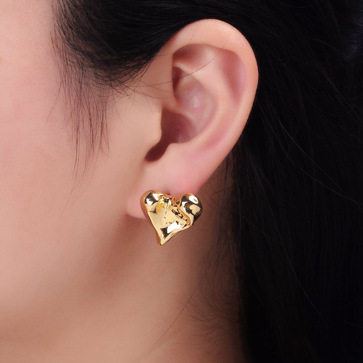 14K Gold Filled Molten Heart Stud Earrings | P142 - DLUXCA